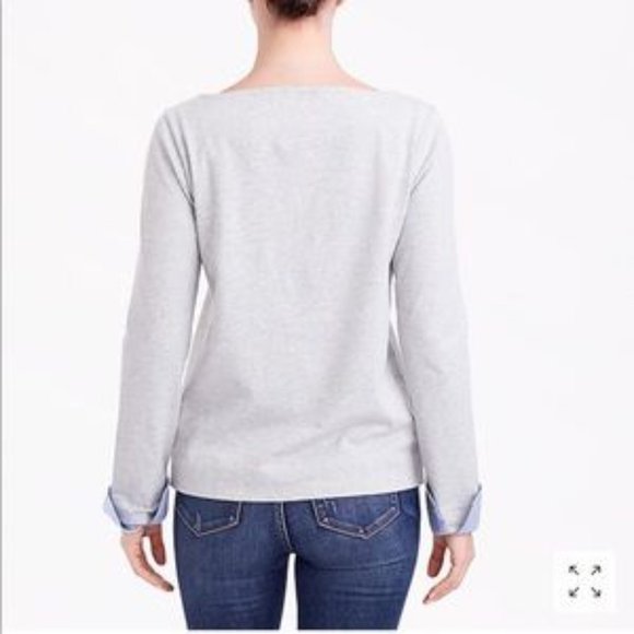 J Crew Factory Boatneck Pinstripe Contrast Cuff Sleeve Top - Picture 2 of 10